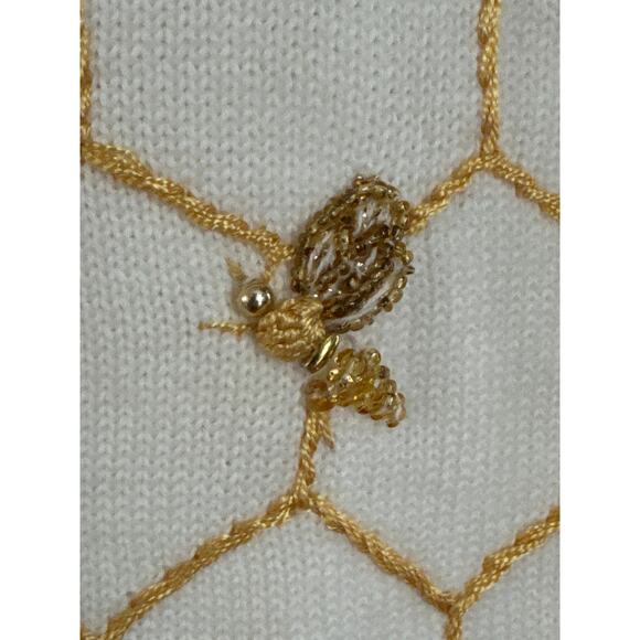 Y2K Michael Simon Knit crochet Bumblebee beaded Vest white gold yellow S/M - Picture 4 of 12